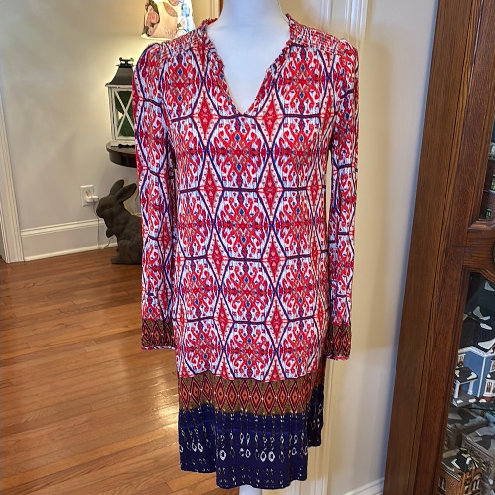 Beachlunchlounge Red and White Long Sleeve Sheath Dress